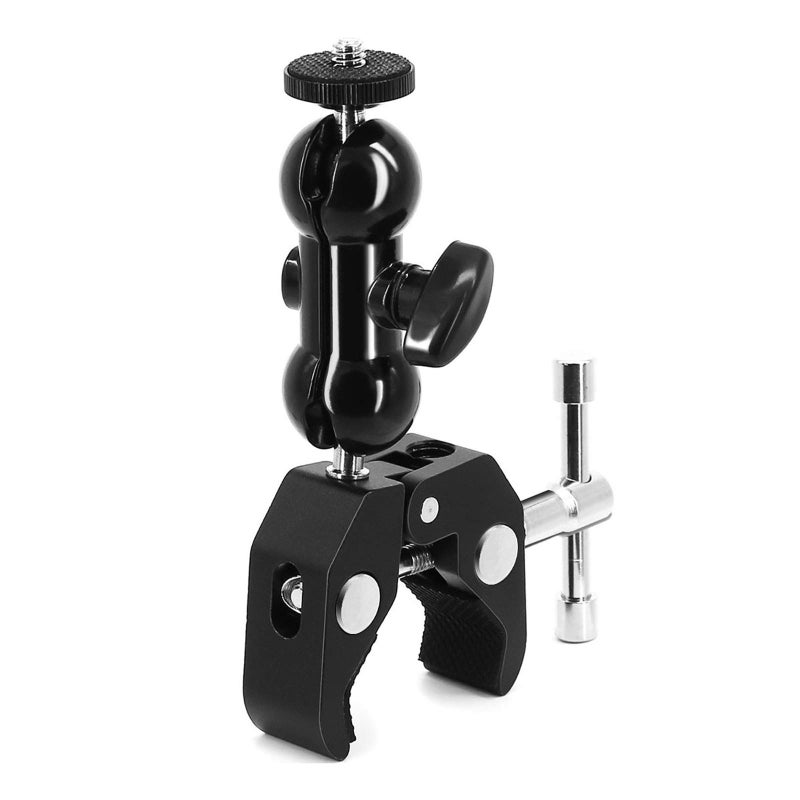 SLOW DOLPHIN Super Clamp w/1/4 and 3/8 Thread - Double Ballhead Arm Adapter - DSLR Camera/Field Monitor/LED Mount - Image 1